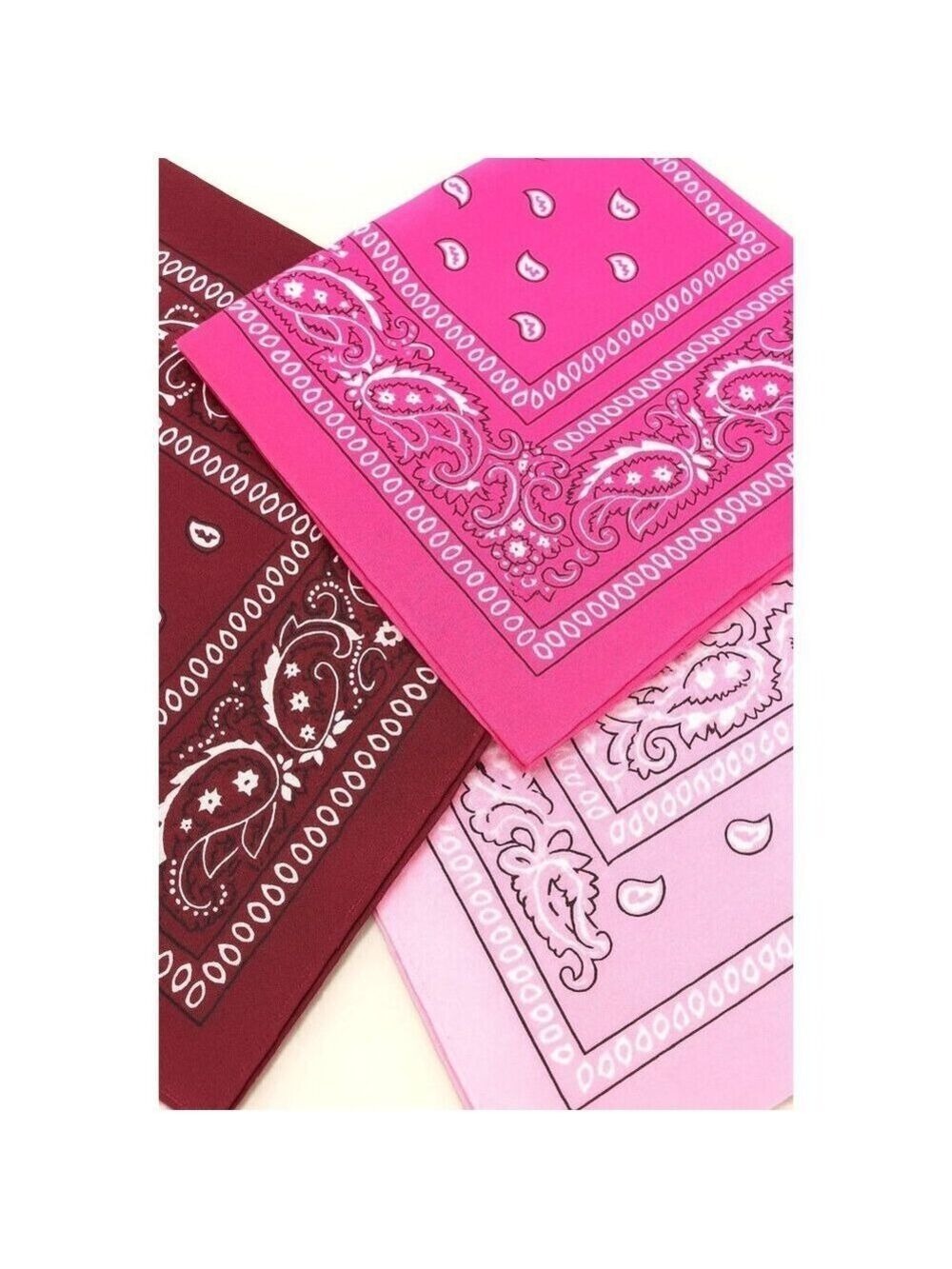 Burgundy Hot Pink Colorful Bandanas 21x21 Inch Square Western Style Scarves Set